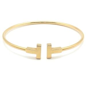 GOLD DOUBLE T WIRE OPEN CUFF BRACELET